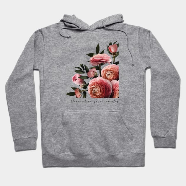 Bloom Where You're Planted Bold Pink Floral Hoodie by figandlilyco